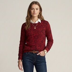 Mongolian Cashmere Red Black Crewneck Long Sleeve Sweater Size Small Gobi